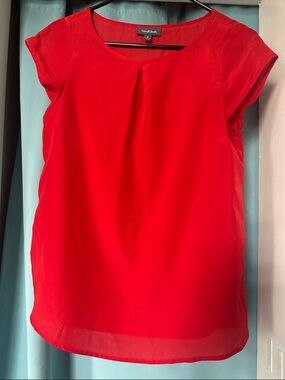 ModCloth Red Cap-Sleeve Pleated Front Blouse